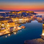 Rethymno city at Crete island in Greece. Aerial view of the old