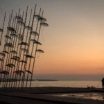 Umbrellas statue at Sunset, Thessaloniki, Greece