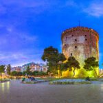View of  the White Tower of Thessaloniki which is a monument and